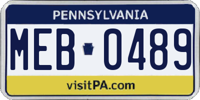 PA license plate MEB0489