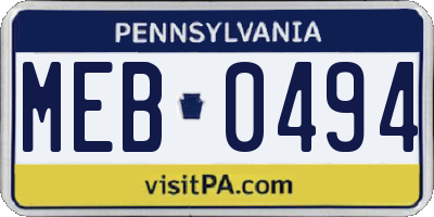 PA license plate MEB0494
