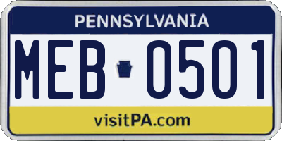 PA license plate MEB0501