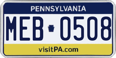 PA license plate MEB0508