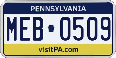 PA license plate MEB0509