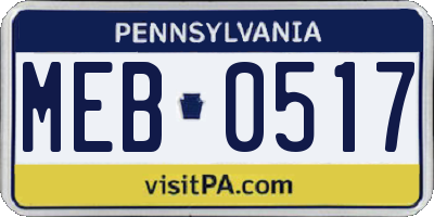 PA license plate MEB0517