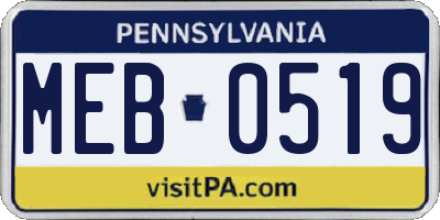 PA license plate MEB0519