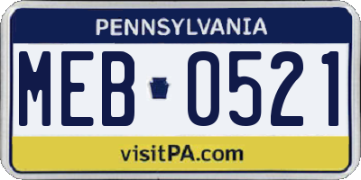 PA license plate MEB0521