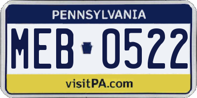 PA license plate MEB0522
