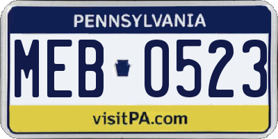 PA license plate MEB0523