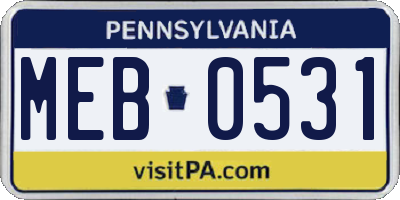 PA license plate MEB0531