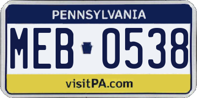 PA license plate MEB0538