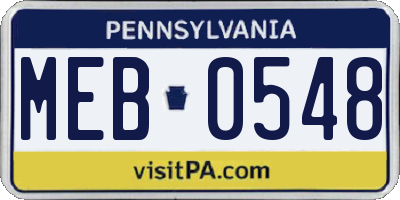 PA license plate MEB0548