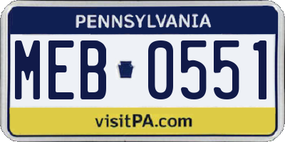 PA license plate MEB0551