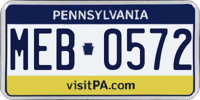 PA license plate MEB0572