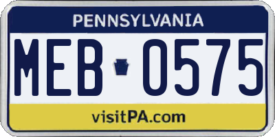 PA license plate MEB0575