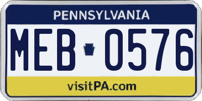 PA license plate MEB0576