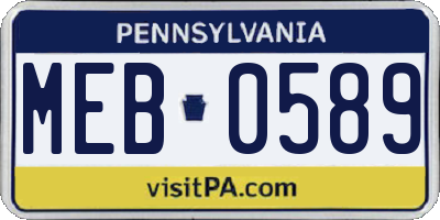 PA license plate MEB0589