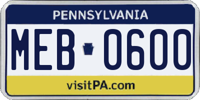 PA license plate MEB0600
