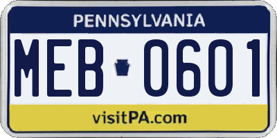 PA license plate MEB0601