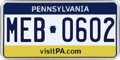 PA license plate MEB0602