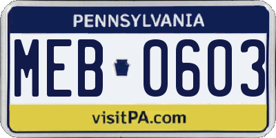 PA license plate MEB0603