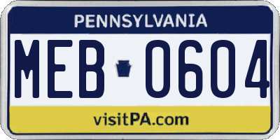 PA license plate MEB0604