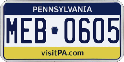 PA license plate MEB0605