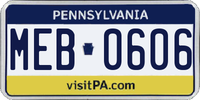 PA license plate MEB0606