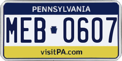 PA license plate MEB0607