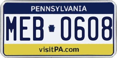 PA license plate MEB0608