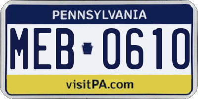 PA license plate MEB0610