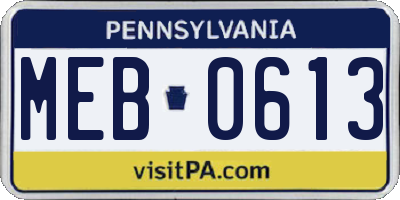 PA license plate MEB0613