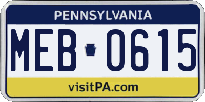 PA license plate MEB0615