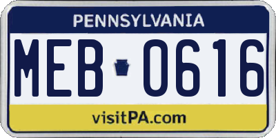 PA license plate MEB0616