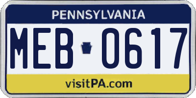 PA license plate MEB0617