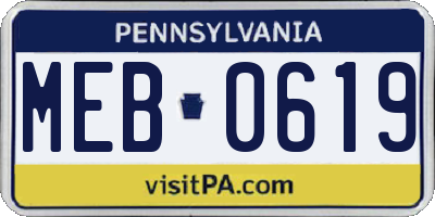PA license plate MEB0619