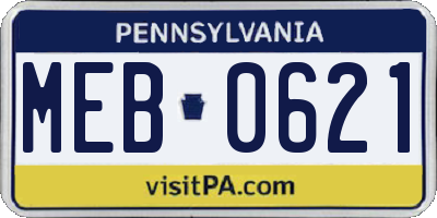 PA license plate MEB0621