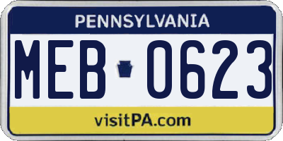 PA license plate MEB0623