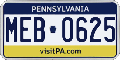 PA license plate MEB0625