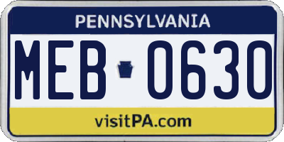 PA license plate MEB0630