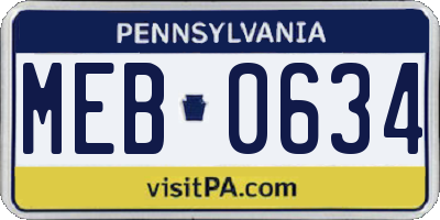 PA license plate MEB0634