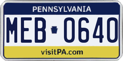 PA license plate MEB0640
