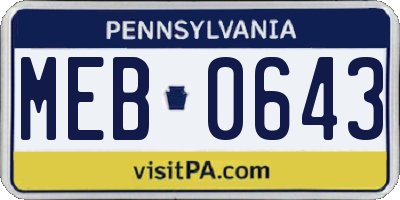 PA license plate MEB0643