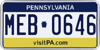 PA license plate MEB0646