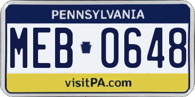 PA license plate MEB0648