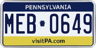 PA license plate MEB0649