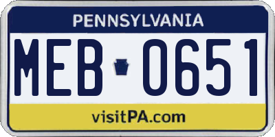 PA license plate MEB0651