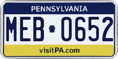 PA license plate MEB0652
