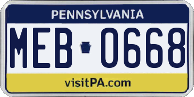 PA license plate MEB0668