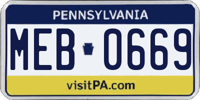 PA license plate MEB0669