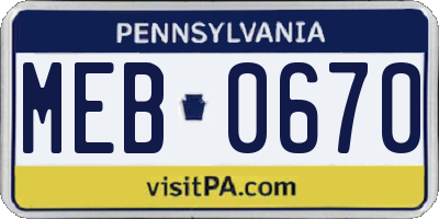 PA license plate MEB0670