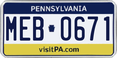 PA license plate MEB0671