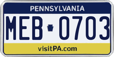 PA license plate MEB0703